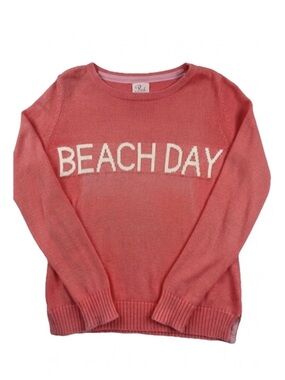 PINK PINEAPPLE BEACH DAY COTTON KNIT SWEATER CORAL WOMENS XS PREPPY COASTAL